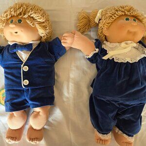 Vntg Cabbage Patch Kids Limited Edition Boy&Girl Twins 1985 Dark Blue Outfits